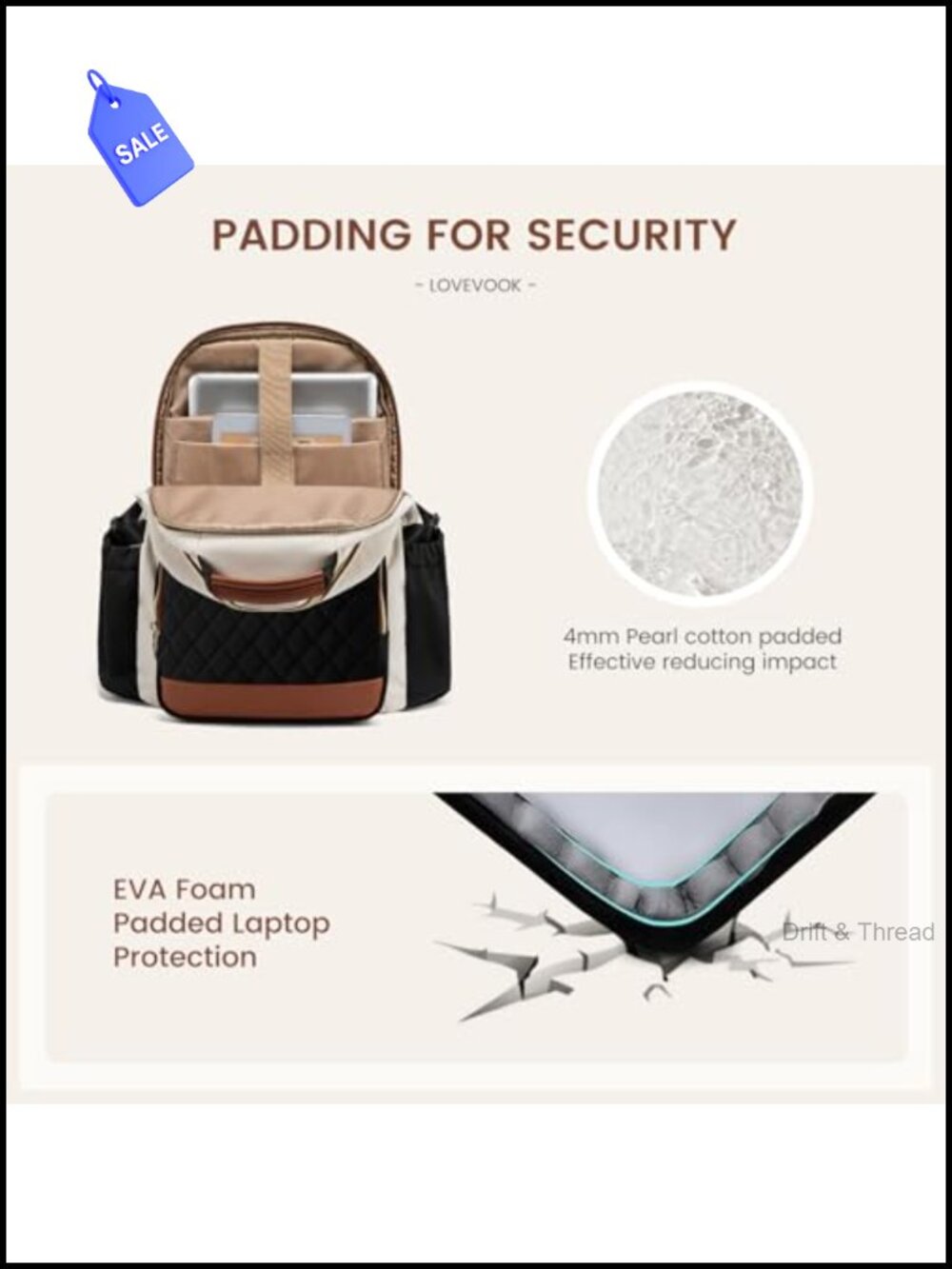 LOVEVOOK 15.6 Inch Laptop Backpack Water Resistant Travel Work College - Picture 4 of 5